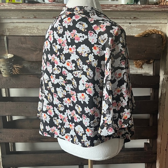 POEMA Open-Front Cardigan in Black/Floral Print LG - Picture 7 of 11